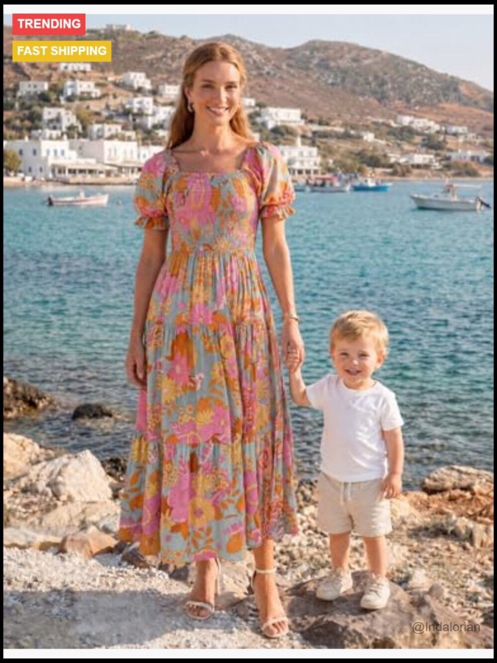 Boho Floral Print Square Neck Ruffle Swing Beach Maxi Dress - Picture 3 of 7